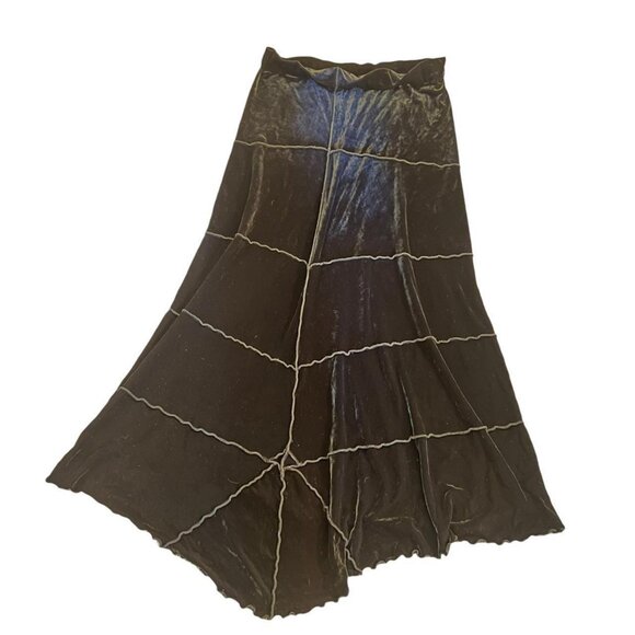 Vintage Black Velvet Ruffle Tier Maxi Skirt - Picture 1 of 7